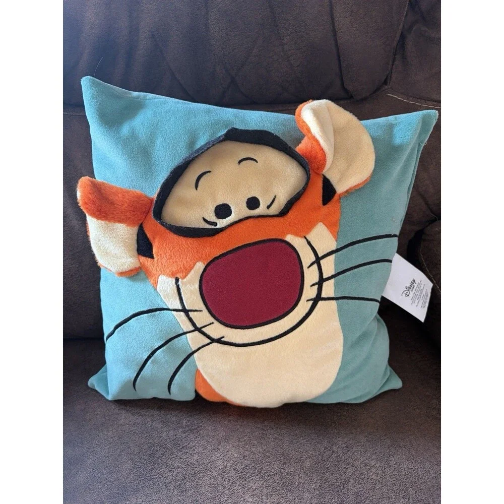 Vtg. Disney Winnie Pooh 3D Tigger Plush Throw Pillow Super Soft  Blue 12